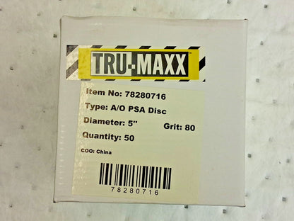 Tru-Maxx Aluminum Oxide 5" PSA Discs 50pk 80Grit 7000500-80