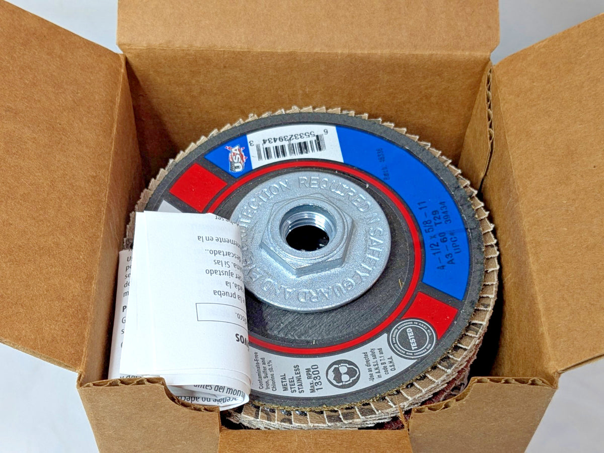 CGW Abrasives Flap Discs Aluminum Oxide Type 29 4-1/2"Dia 60G QTY 10 39434