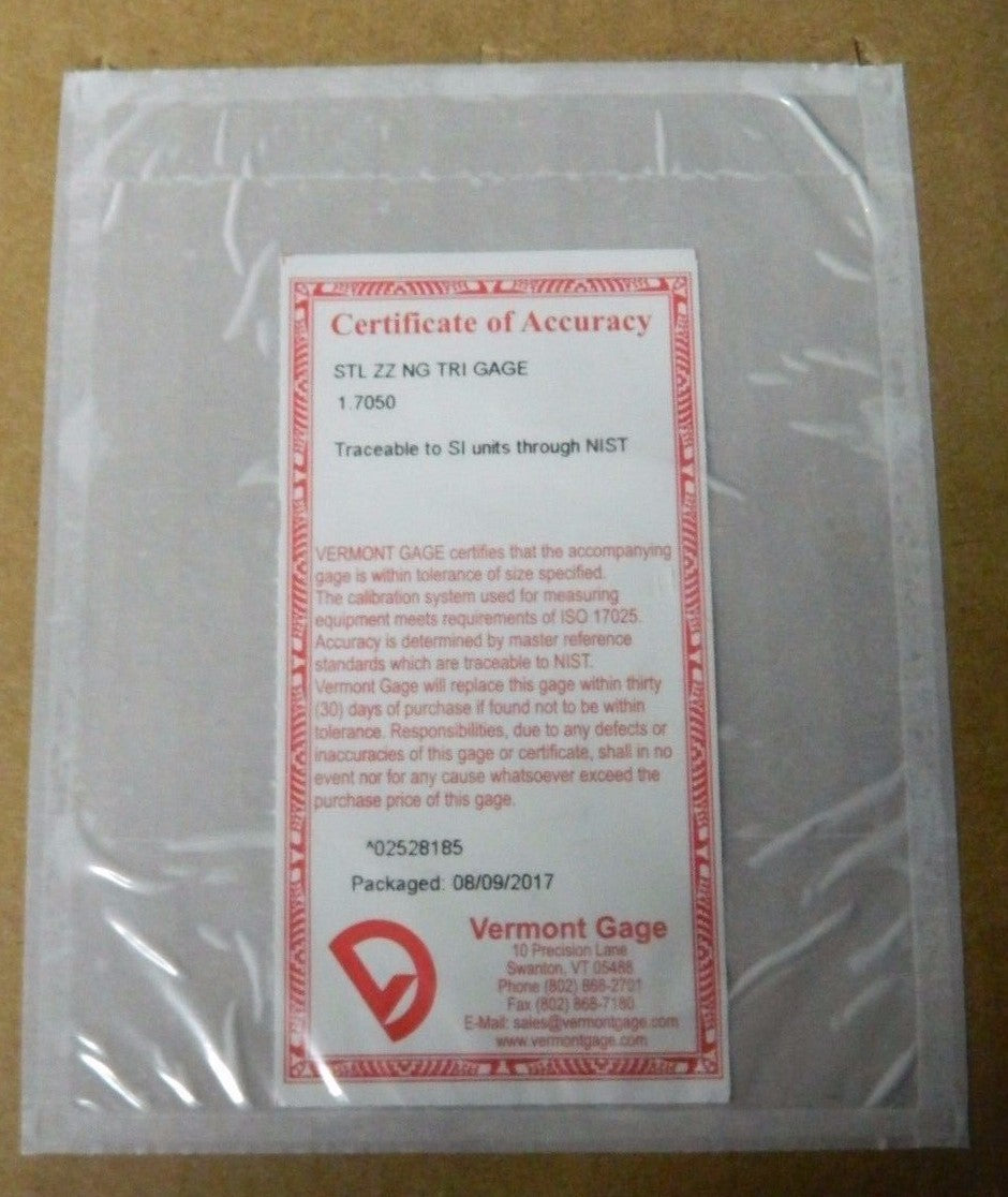 Vermont Gage STL ZZ No Go Trilock Gage 1.7050 191504210
