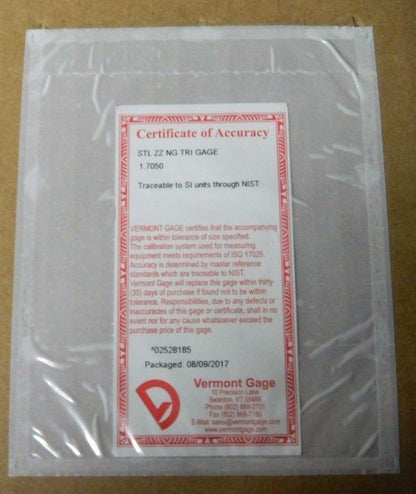 Vermont Gage STL ZZ No Go Trilock Gage 1.7050 191504210