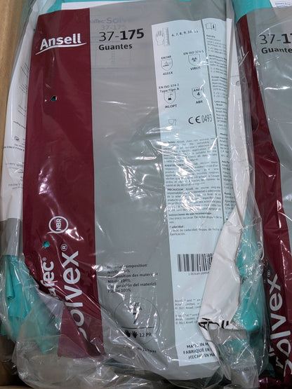 Ansell Chemical Resistant Gloves: 37-175, Sz S, 17 mil Box of 144 Pairs 117273