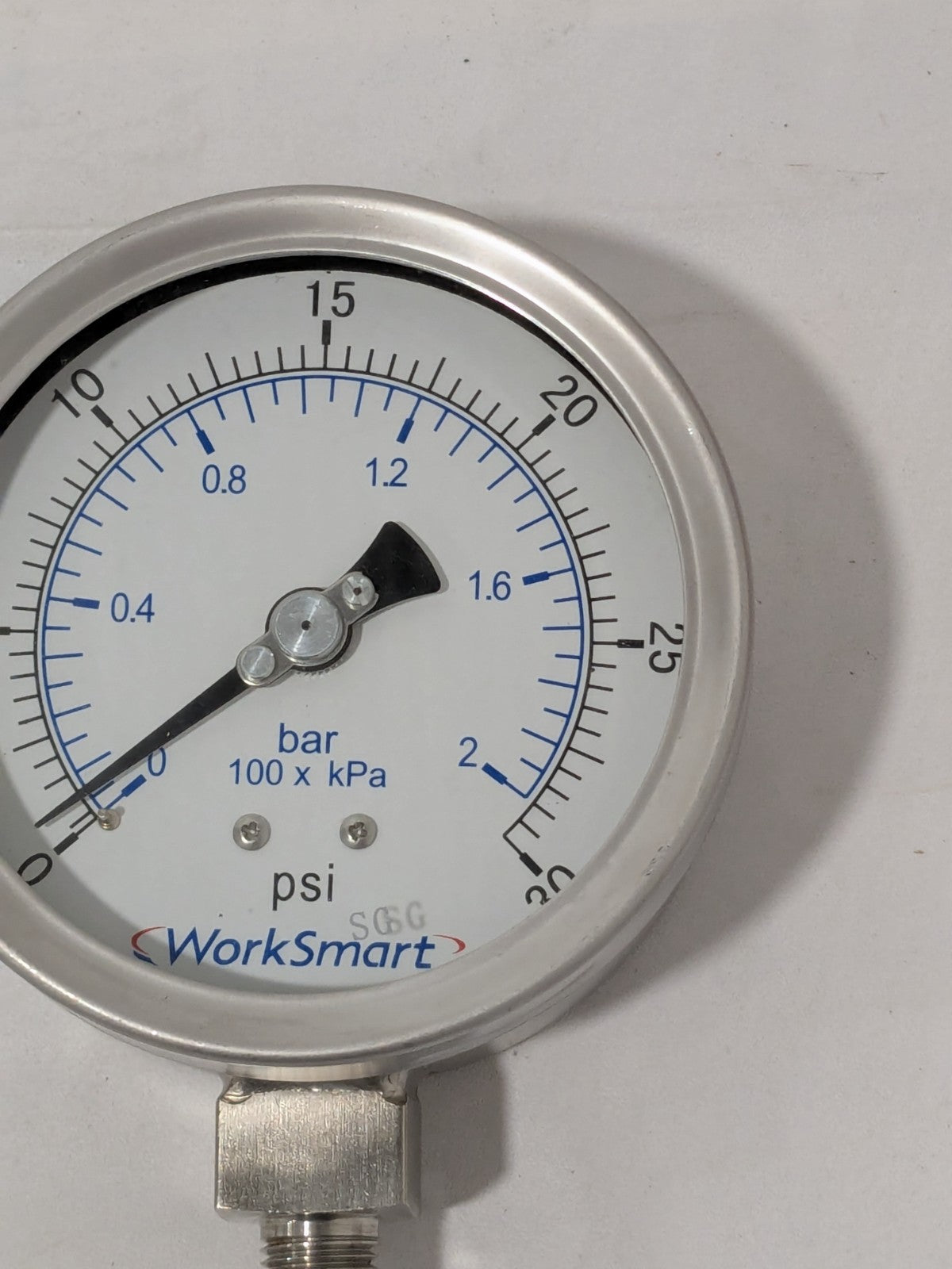 Pressure Gauge: 4" Dial, 30 psi, 1/4" Thread, NPT, Lower Mount WS-PE-G