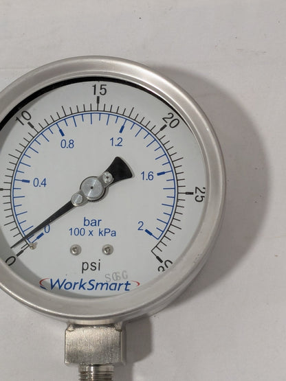 Pressure Gauge: 4" Dial, 30 psi, 1/4" Thread, NPT, Lower Mount WS-PE-G