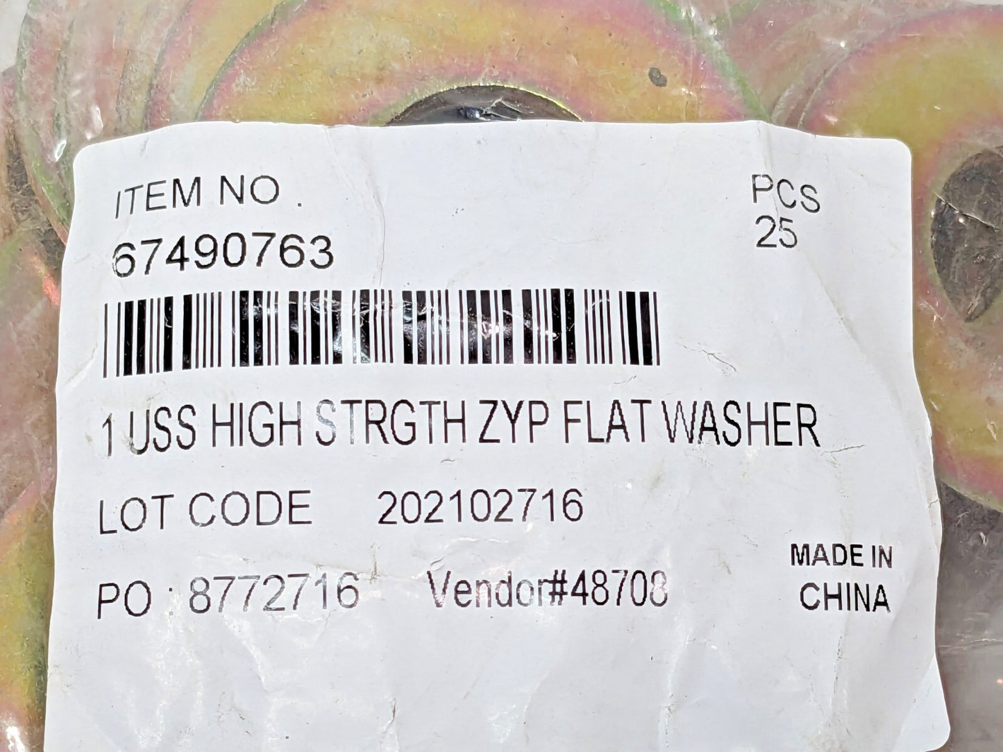 1" Screw USS Flat Washers Yellow Zinc Dichromate Grade 8 Steel QTY 25 67490763