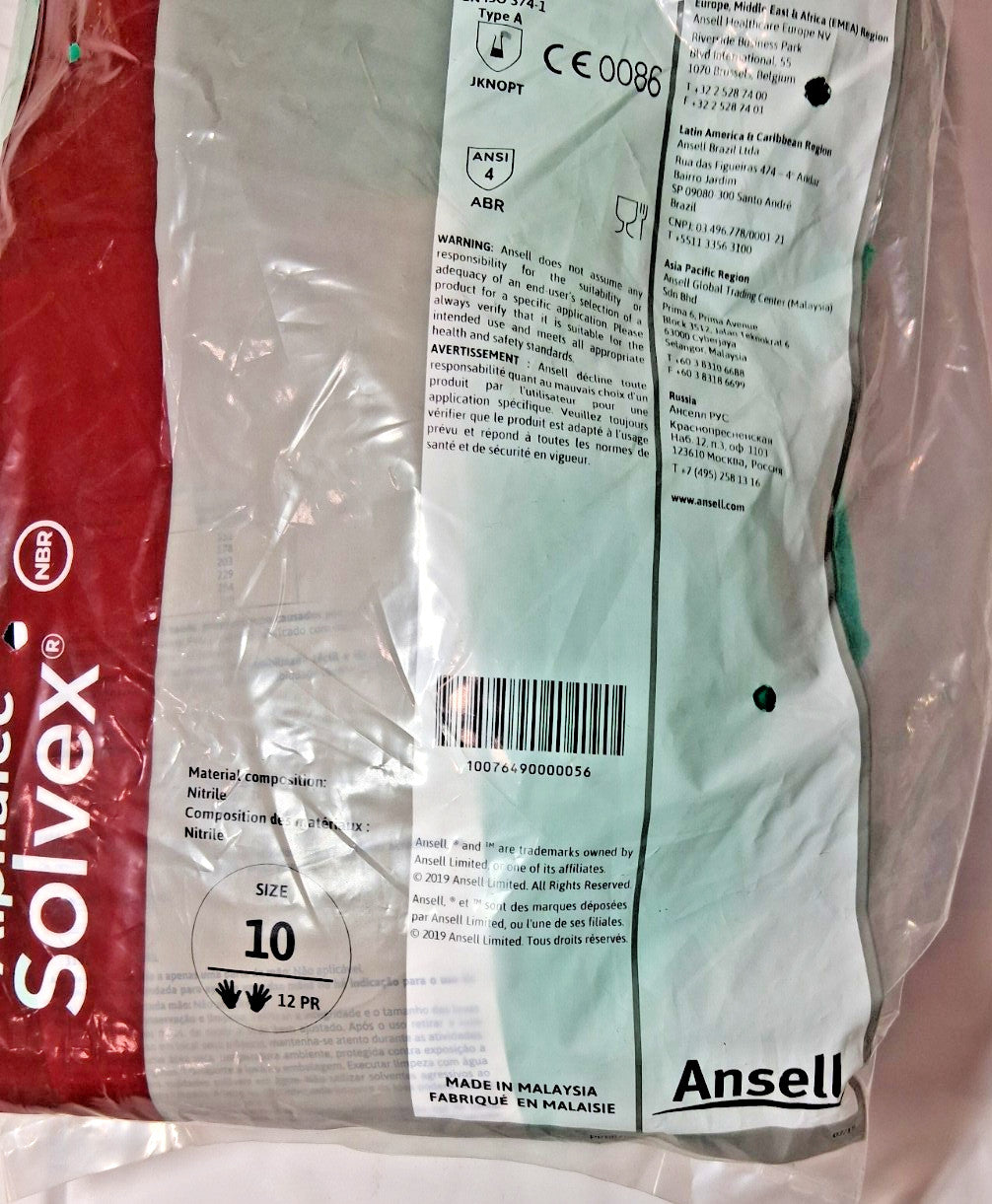 Ansell Nitrile Chemical Gloves AlphaTec Solvex 13in 11mil Size 10 QTY20 105545