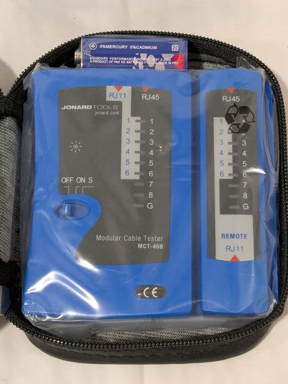 Jonard Modular Cable Tester LED Screen, RJ11, RJ12 &amp; RJ45 Connectors MCT-468