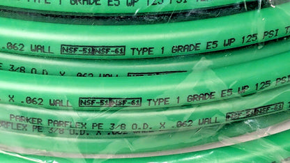 Parker Green Polyethylene Tubing 3/8" X .062 Wall 125PSI QTY 100 Ft E-64-G-