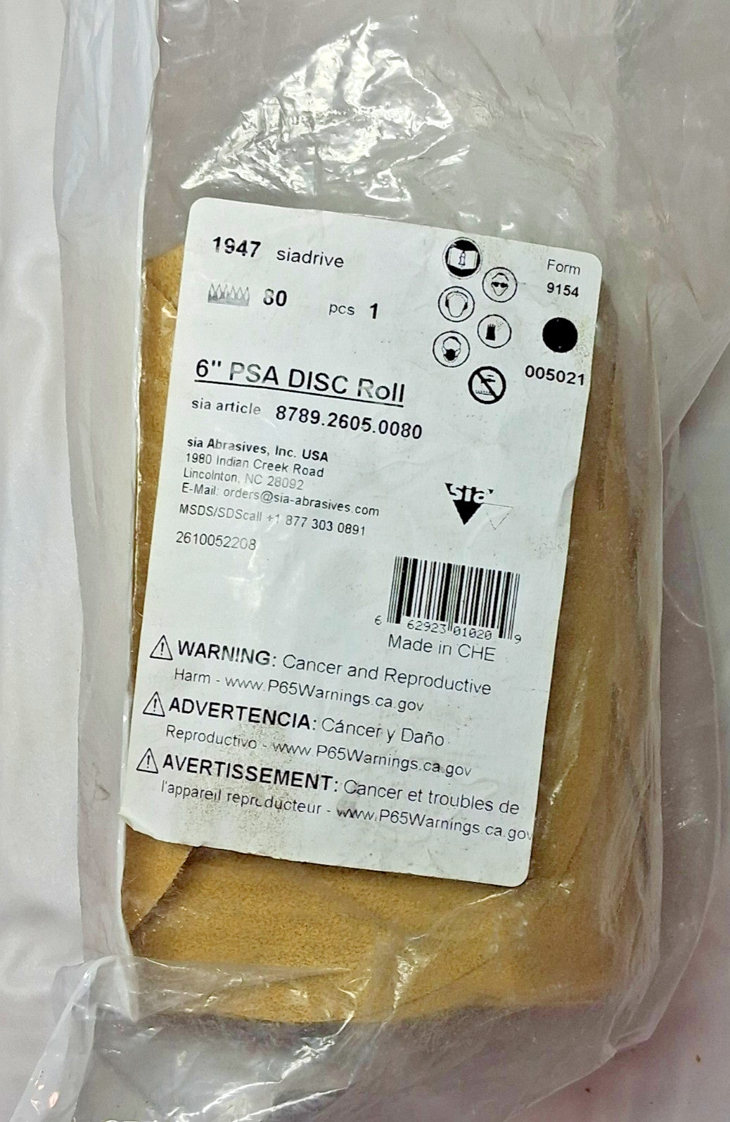 SIA Abrasives Aluminum Oxide 6" Dia PSA Disc Roll 80 Grit QTY100 878926050080
