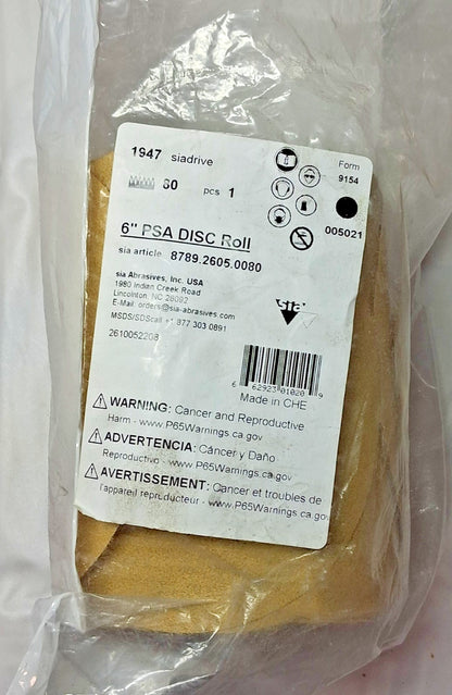 SIA Abrasives Aluminum Oxide 6" Dia PSA Disc Roll 80 Grit QTY100 878926050080