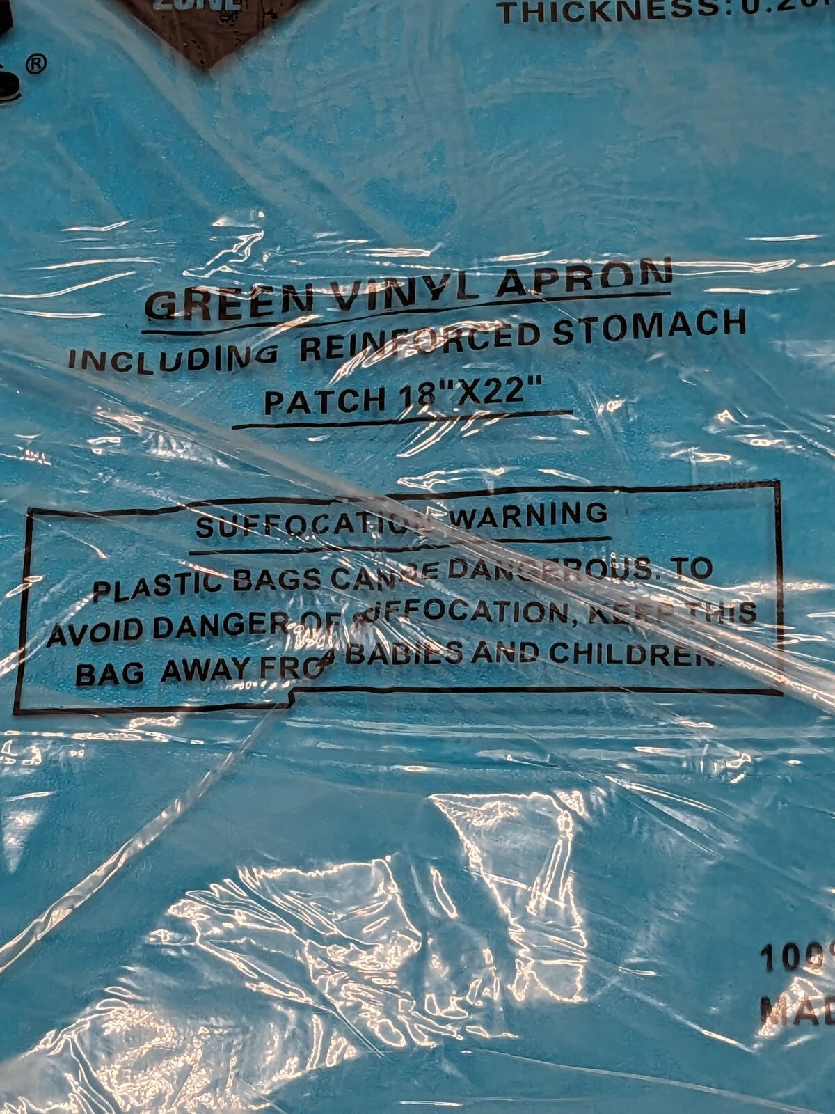 SAFETY ZONE Disposable Bib Apron: Green, PVC, 50" OAL Qty 24 MG-20-50SZ