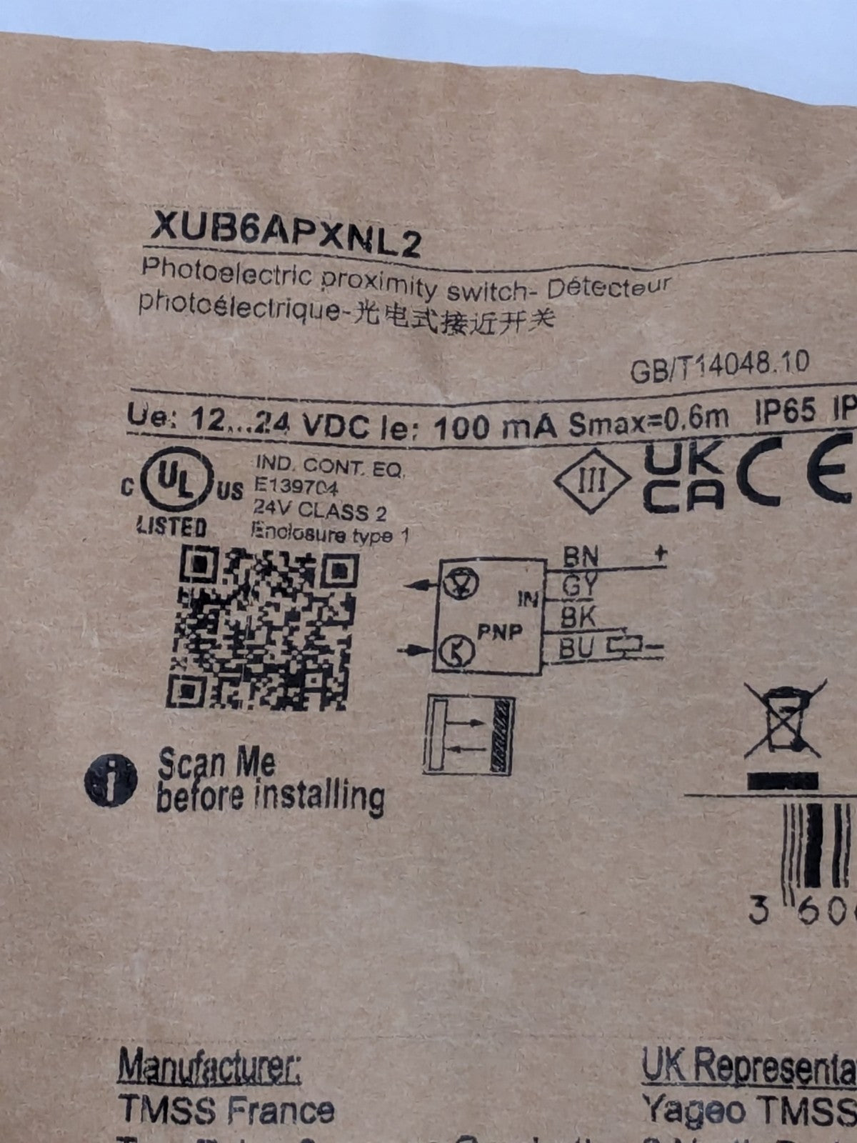 Telemecanique Photoelectric Proximity Switch XUB6APXNL2