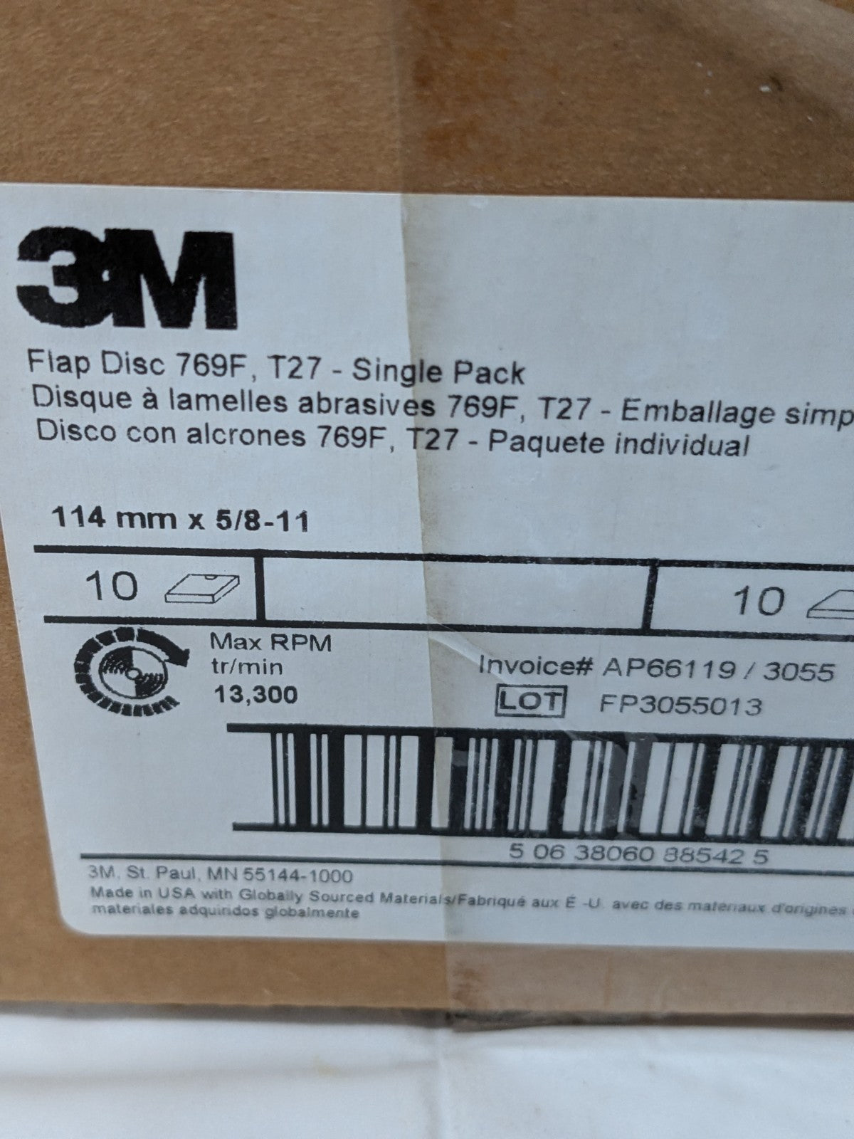 3M Flap Disc: 4-1/2" Dia, Ceramic Alumina, Type 27 Qty 10 7100244691
