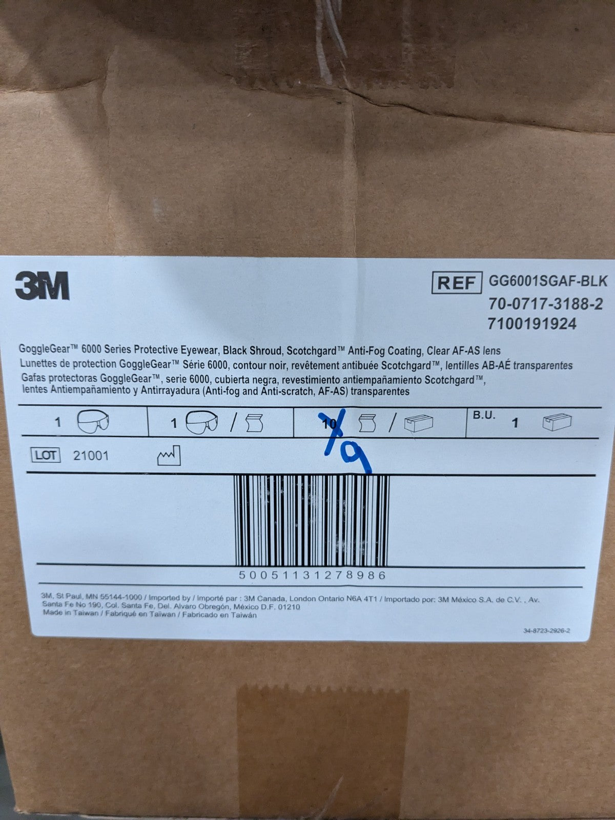 3M GoggleGear Black Shroud Scotchgard Anti-Fog Box of 9 7100191924