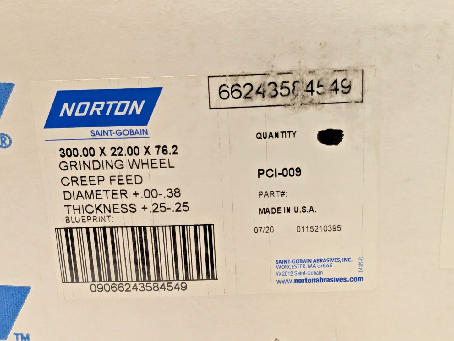 Norton Aluminum Oxide Surface Grinding Wheel 120 Grit 300X22X76.2MM 66243584549