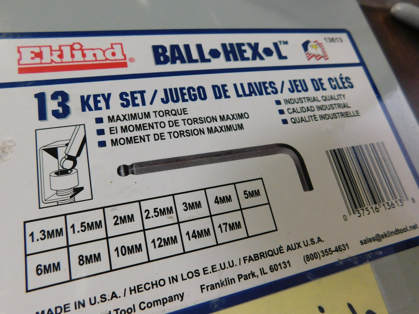 Eklind Incomplete  1 T-Handle Ball End Hex Key Set 13613