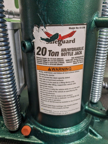 Safeguard Jack Air/Hydraulic Bottle Jack 20 Ton Capacity 61206