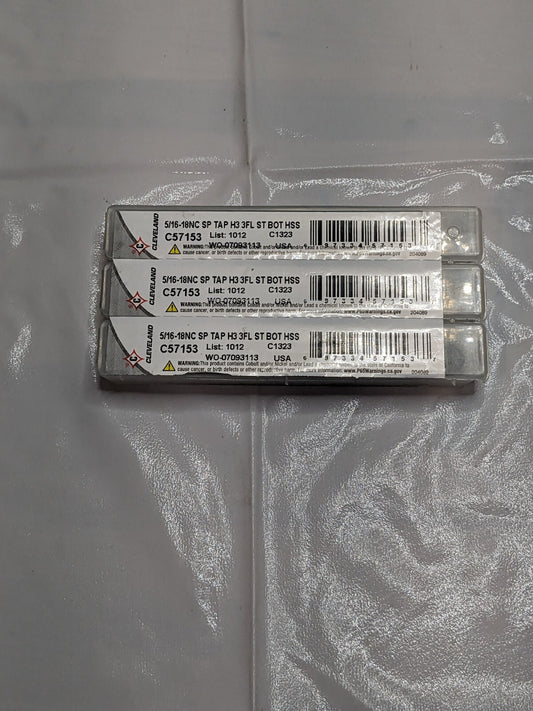 CLEVELAND Spiral Point Tap: 5/16-18 UNC, 3 Flutes Qty 3 C57153