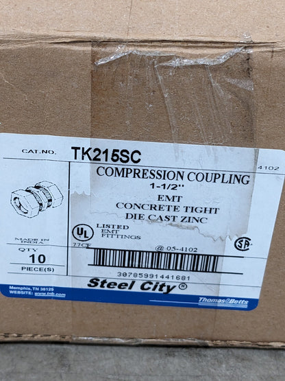 T&B Conduit Coupling: For EMT, Die Cast Zinc, 1-1/2" Trade Size Qty 10 TK215SC