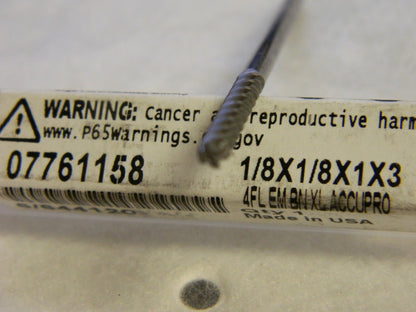 Accupro 1/8" Diam, 1" LOC, 4 Flute Solid Carbide Ball End Mill QTY 3