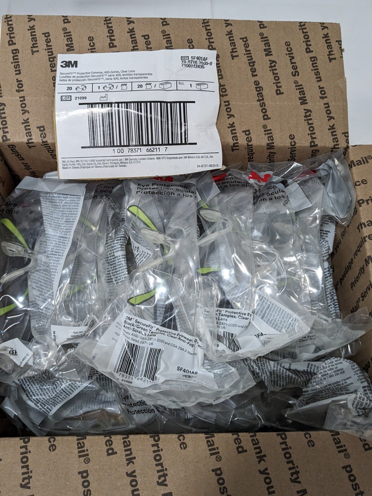 3M Safety Glasses Anti-Fog & Scratch-Res., Clear, Frameless Box of 20 7100112435