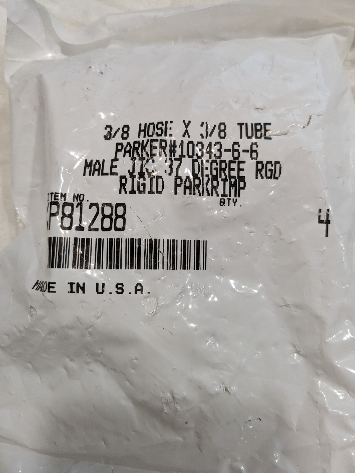 PARKER Hydraulic Hose Male Rigid Fitting 4pk: 0.375" ID, 6 mm, 3/8" KP81288