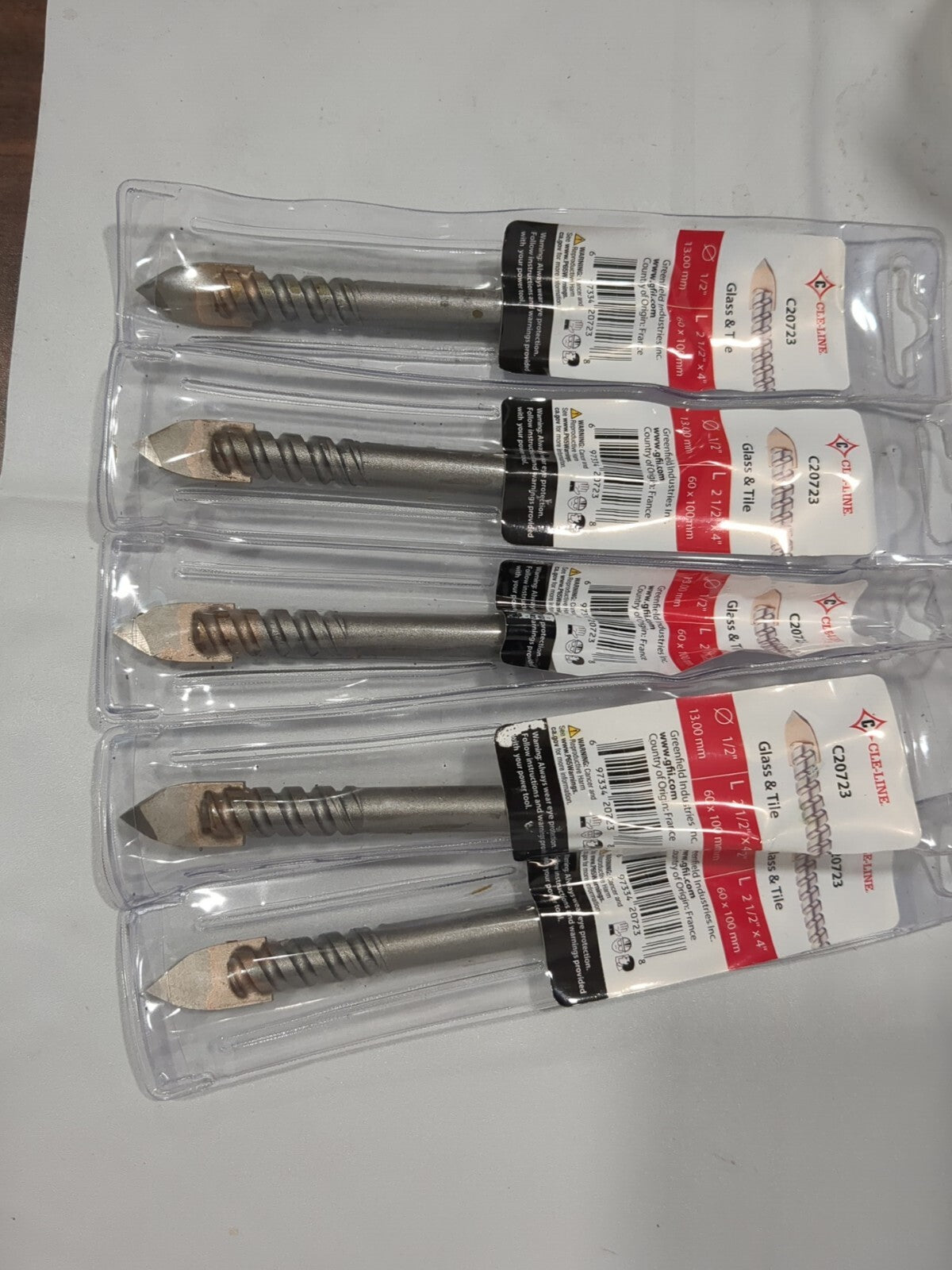 CLE-LINE 5pc 1/2"StraightShank Carbide Tipped Tile&Glass Drill Bits C20723