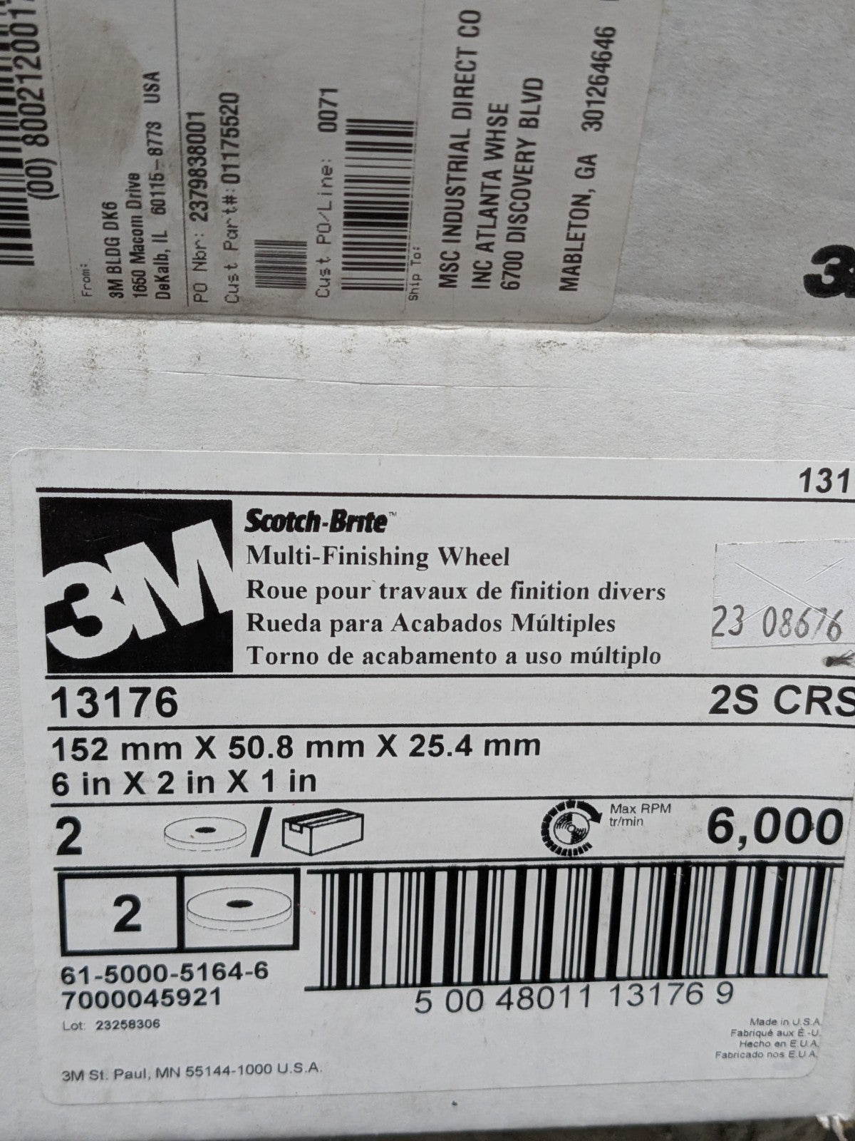 3M Deburring Wheel: 6" Dia, 2" Face Width, 1" Hole, 2 Density Qty