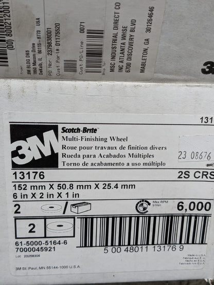 3M Deburring Wheel: 6" Dia, 2" Face Width, 1" Hole, 2 Density Qty