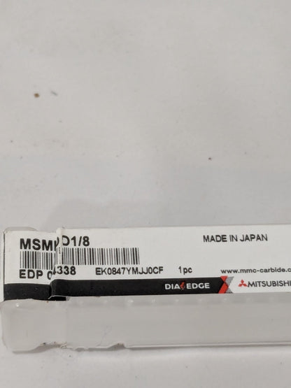 Mitsubishi Square End Mill: 1/8" Dia, 5/16" LOC, 3 Flute, Solid Carbide 494338