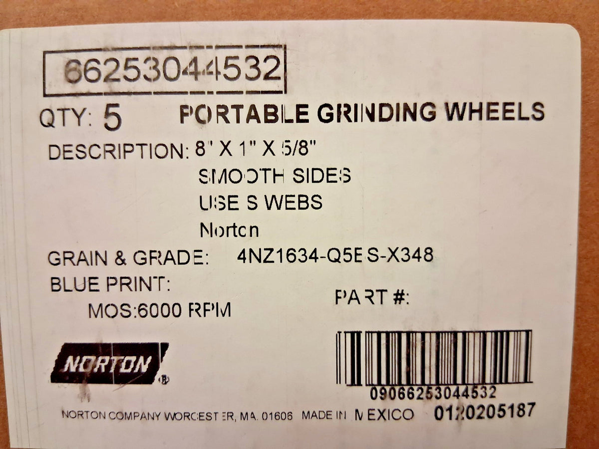 Norton Tool & Cutting Grinding Wheels QTY5 8" Dia 16 Grit 66253044532