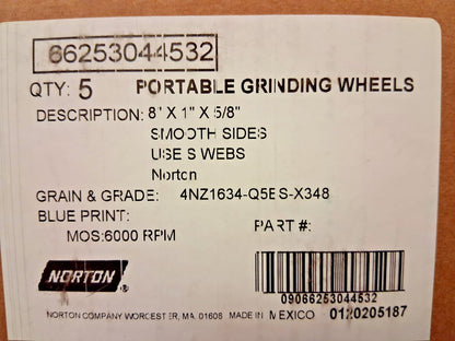 Norton Tool & Cutting Grinding Wheels QTY5 8" Dia 16 Grit 66253044532