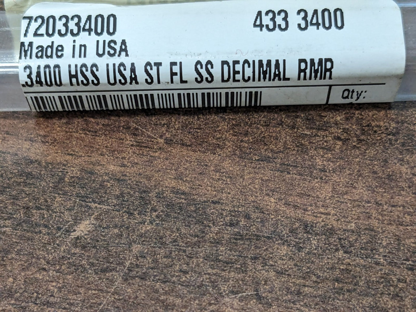 Chucking Reamer: 0.34" Dia, 6" OAL HSS Straight Shank 433-0.3400