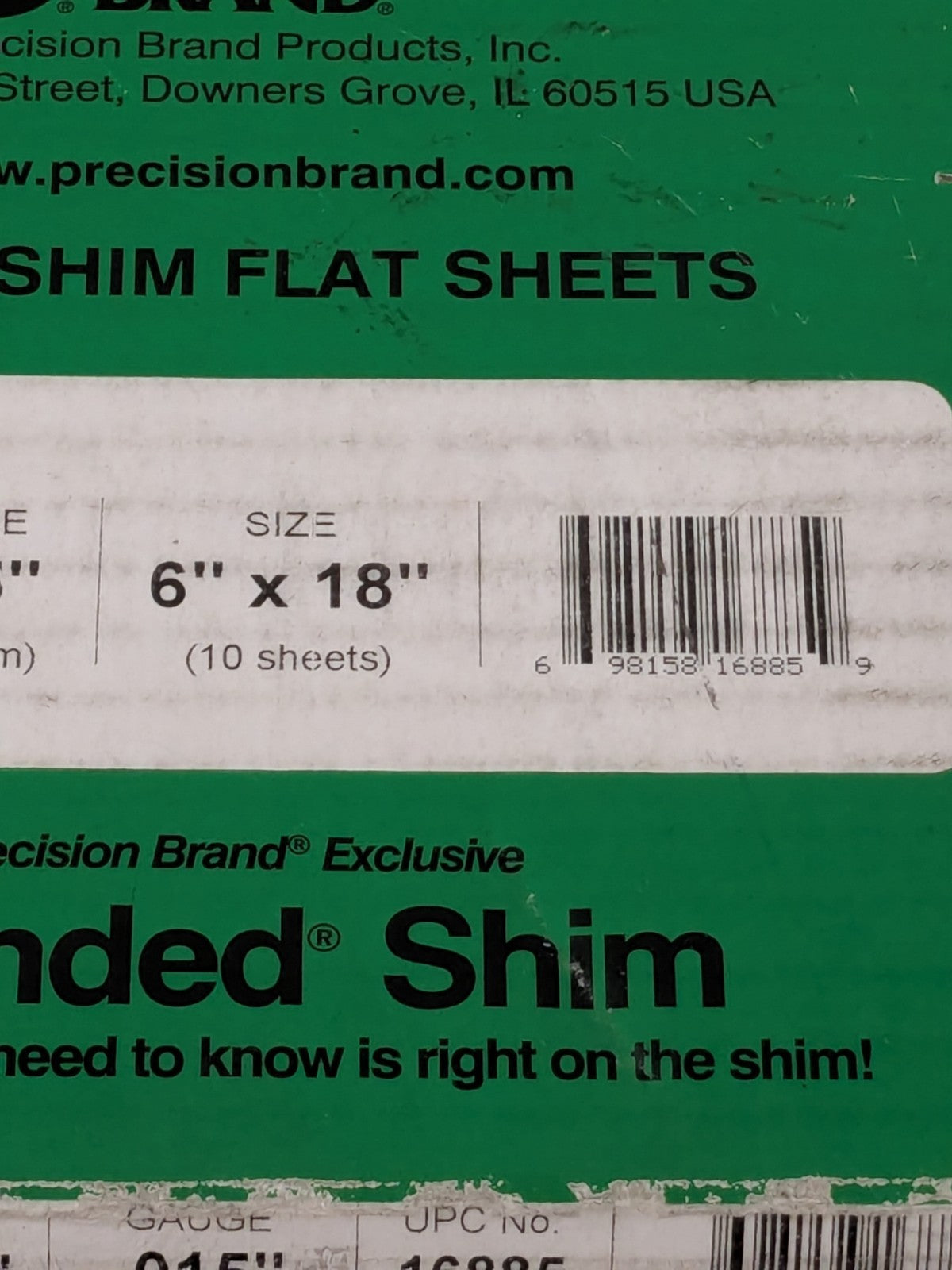 PRECISION BRAND Shim Stock: 0.015'' Thick, 18'' L, 6" W, 1008/1010 Qty 10 16885
