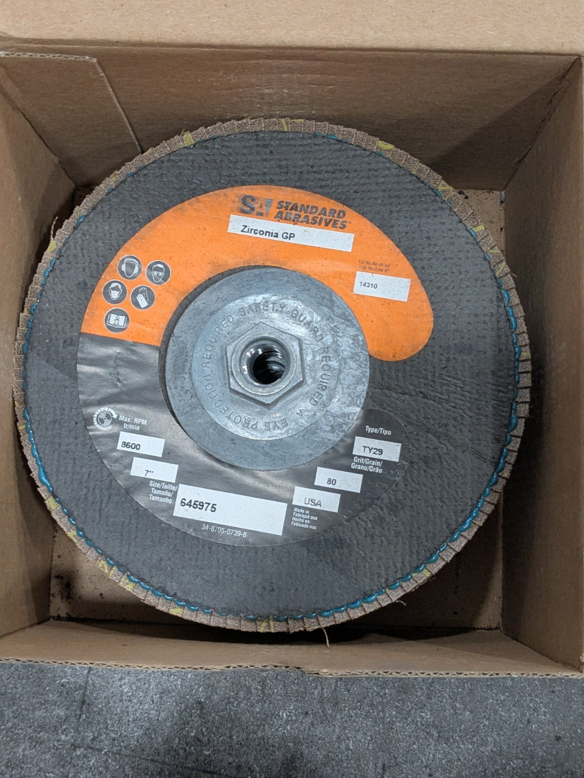 SA Flap Disc Zirconia, GP Type 29, 7" x 5/8-11, 80 Grit Qty 5 645975
