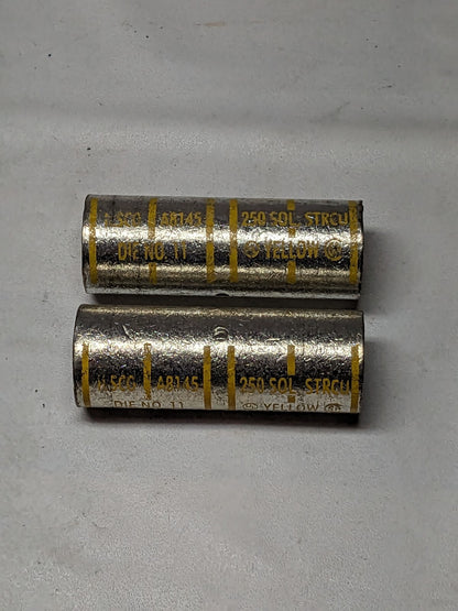 ILSCO Butt Splice Terminal Yellow Die NO 11, 250 SOL Qty 2 A8145