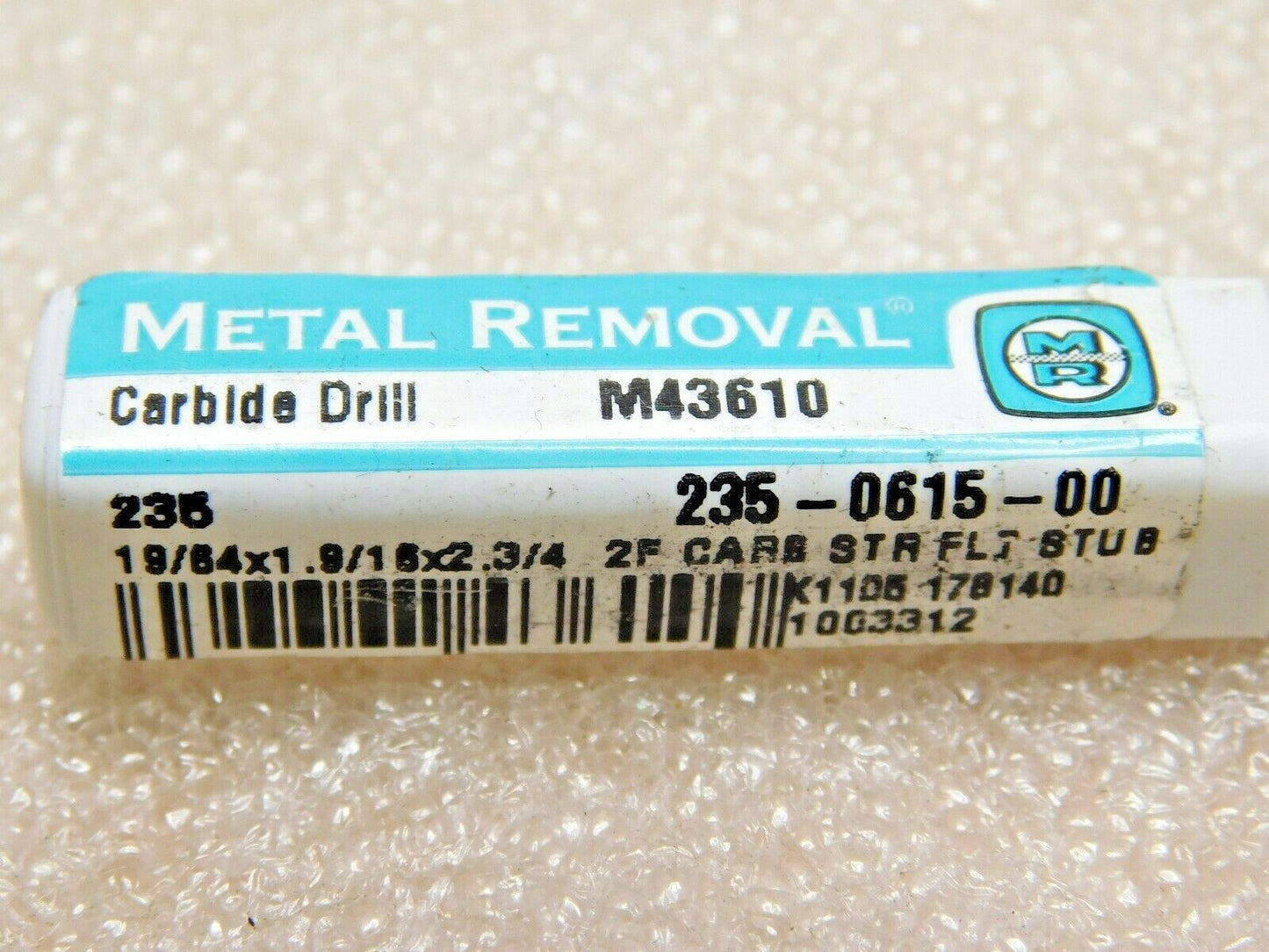 Metal Removal Carbide Straight Flute Stub Drills RH 19/64" 140° 2FL Qty 3 M