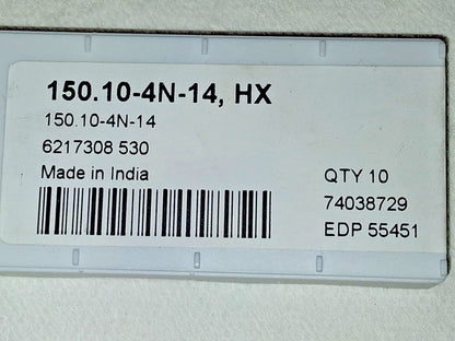 Seco Carbide Cutoff Insert 150.10-4N-14 HX Qty 10 74038729