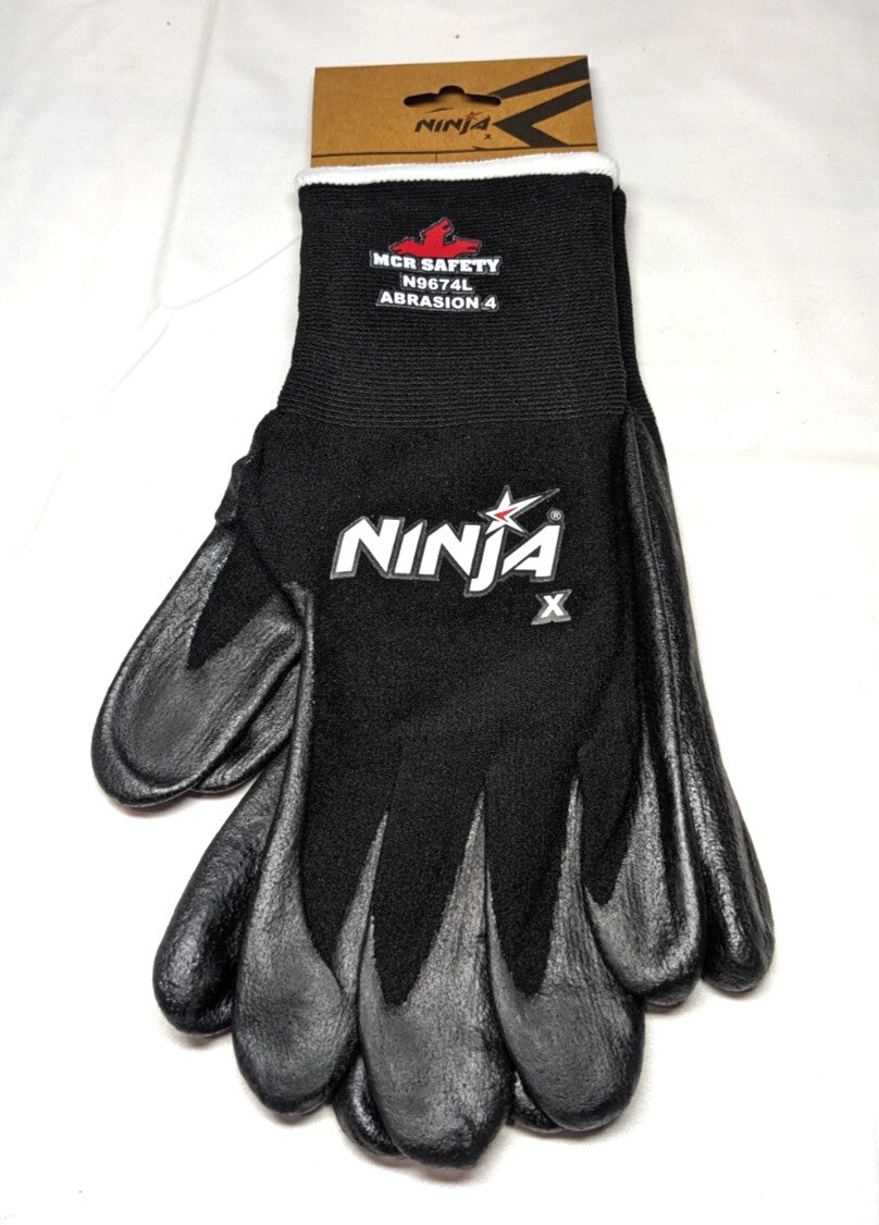 MCR SAFETY Work Gloves Ninja Max Size Large Nitrile-Coated Nylon *6 PACK*  N9674