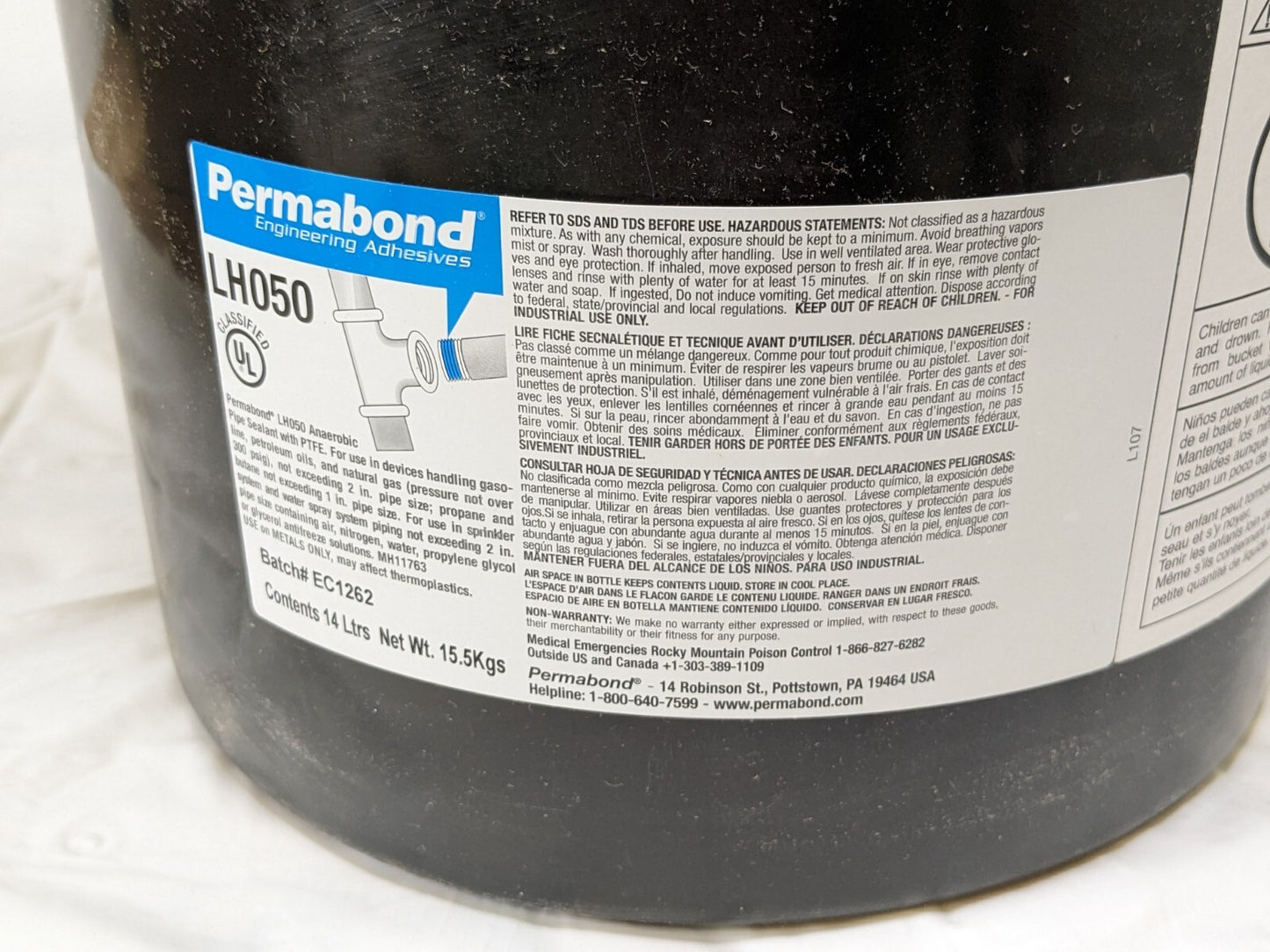 14 LITER PAIL Permabond LH050 Anaerobic Pipe Sealant w/PTFE LH050_14Ltrs