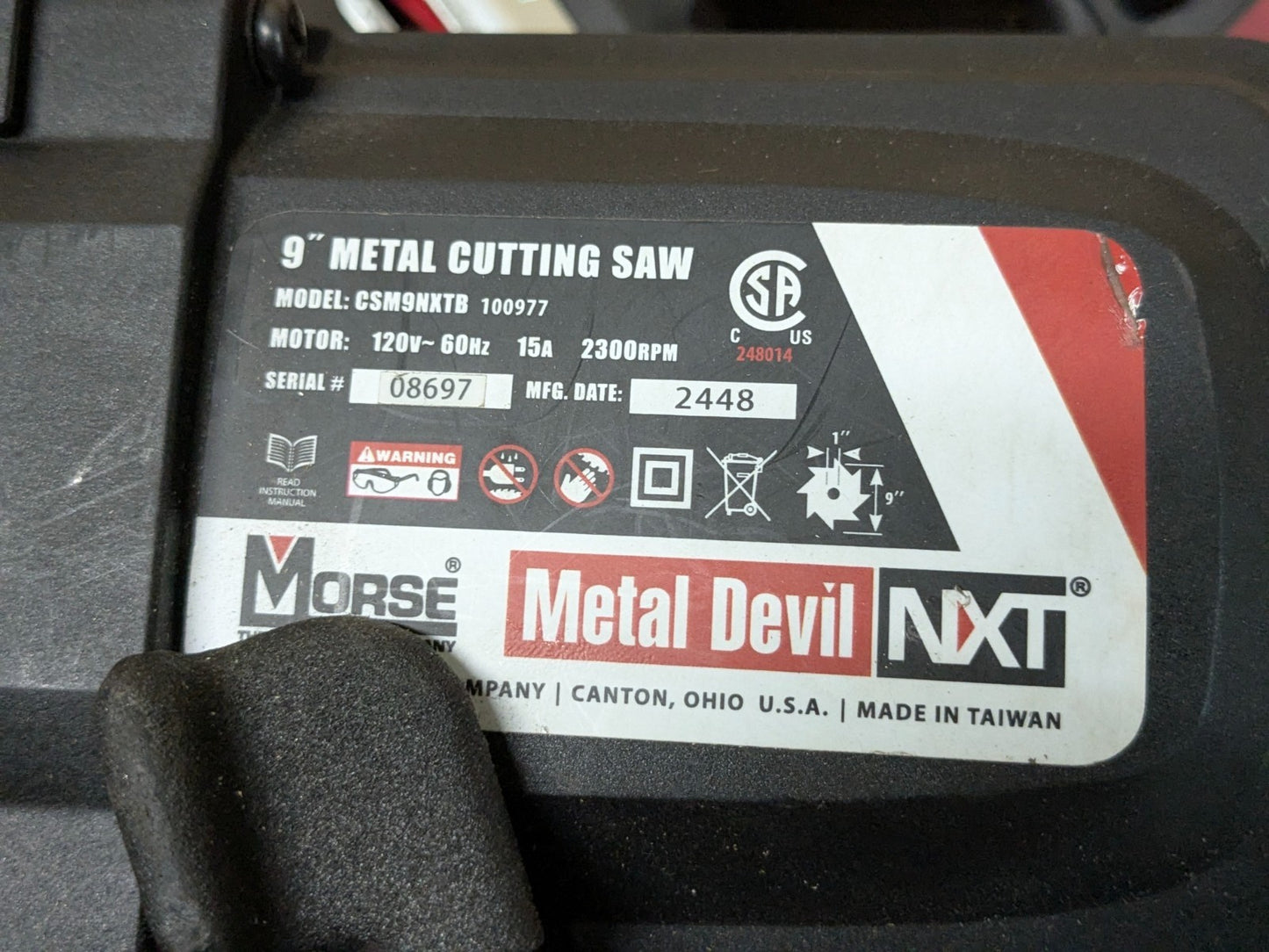 Morse Metal Devil NXT Metal Cutting Circular Saw 9" Blade 120v CSM9NXTB Used