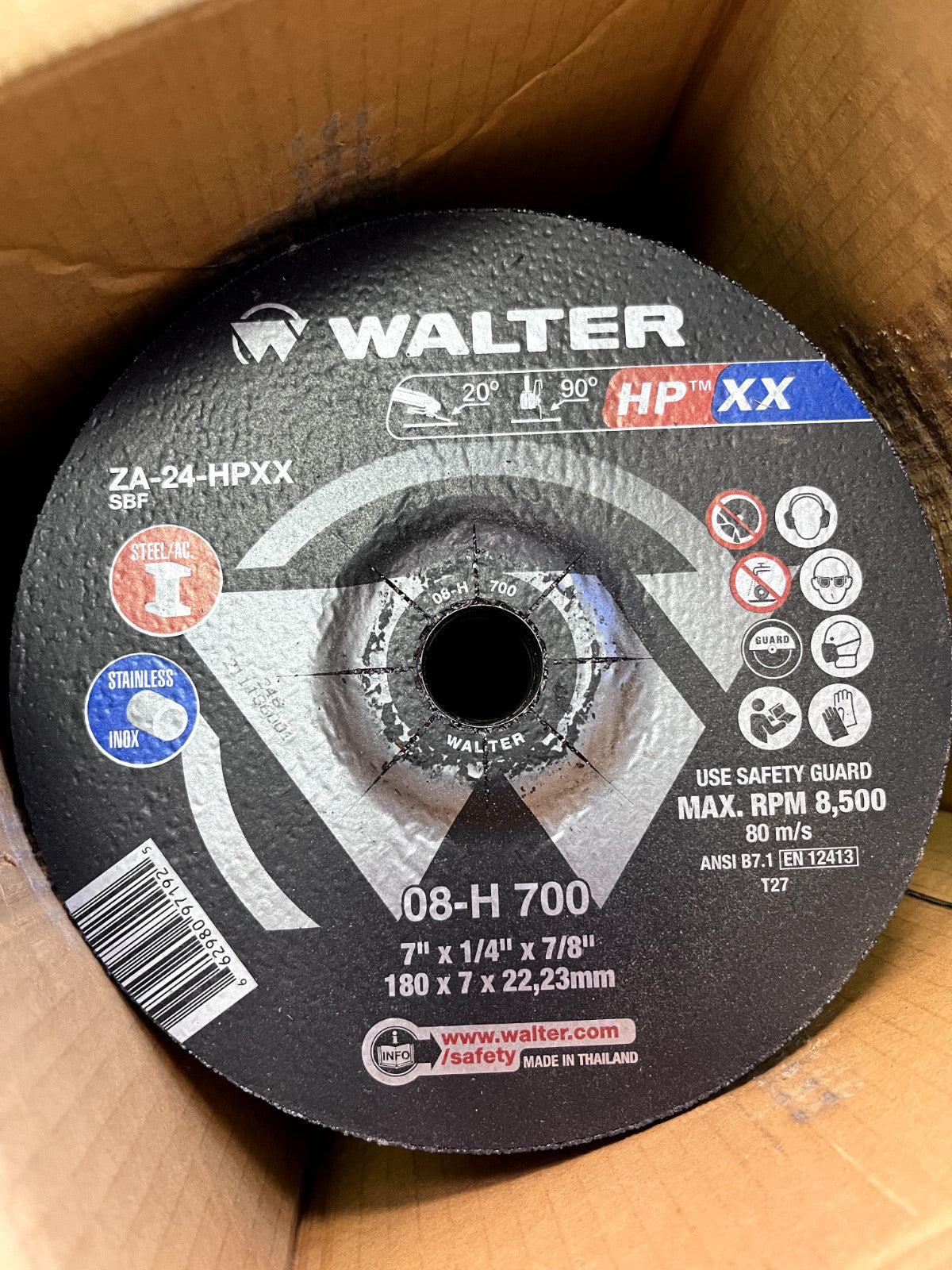 Walter Depressed Center Wheel: Type 27, 7" Dia, Aluminum Oxide QTY 25