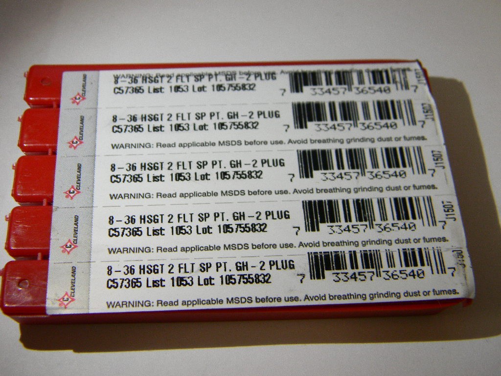 Cleveland Spiral Point Taps 8-36 H2 2FL 2-1/8" OAL Bright HSS QTY 5  C57365