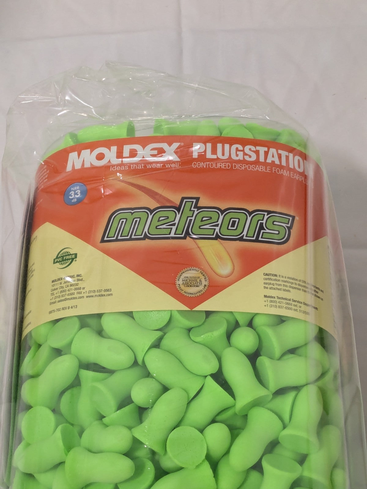 Moldex Earplug Dispenser Refill: 500Pr, Foam, Taper End Shape, 33dB 6645
