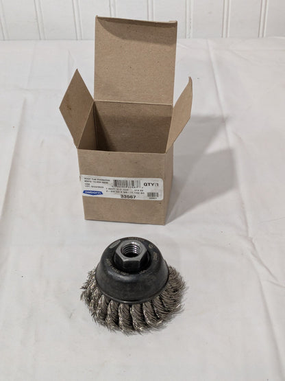 Osborn Cup Brush: 2-3/4" Dia, 0.014" Wire Dia, Stainless Steel, Knotted 33567