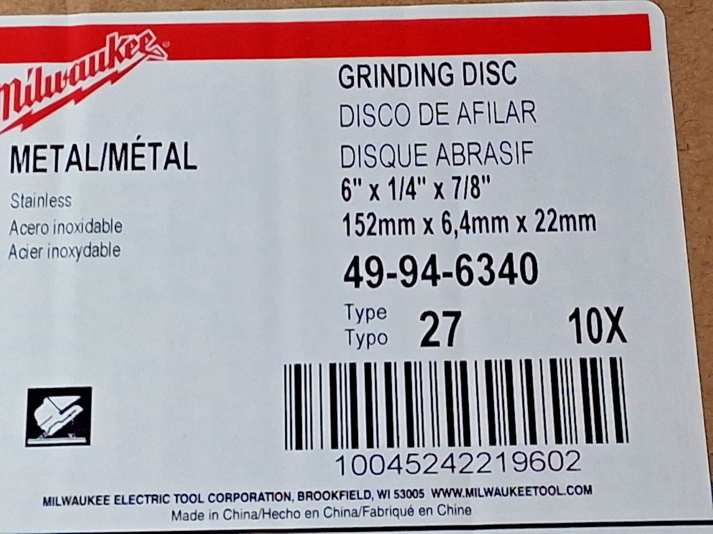 Depressed-Center Aluminum Oxide Wheel Type 27 QTY9 49-94-6340