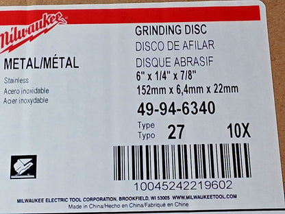 Depressed-Center Aluminum Oxide Wheel Type 27 QTY9 49-94-6340
