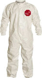 DUPONT Disposable Coverall: Sz L 3.6OZ Storm Flap Closure Qty 6 SL125TWHLG000600