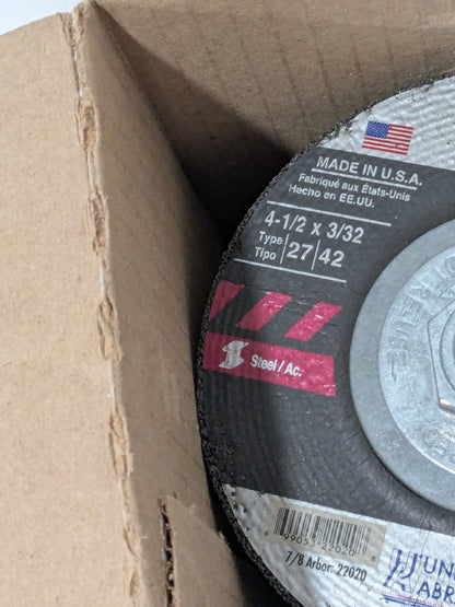 (5) United Abrasives Depressed-Center Wheel 4-1/2" Dia, 3/32" T, 5/8-11 H 22120