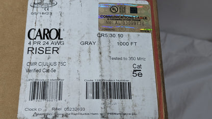 Carol Helix/Hi-Temp Cat 5e Riser Gray 4PR 24AWG Approx 1000 Ft/18 Lbs CR5.30.10