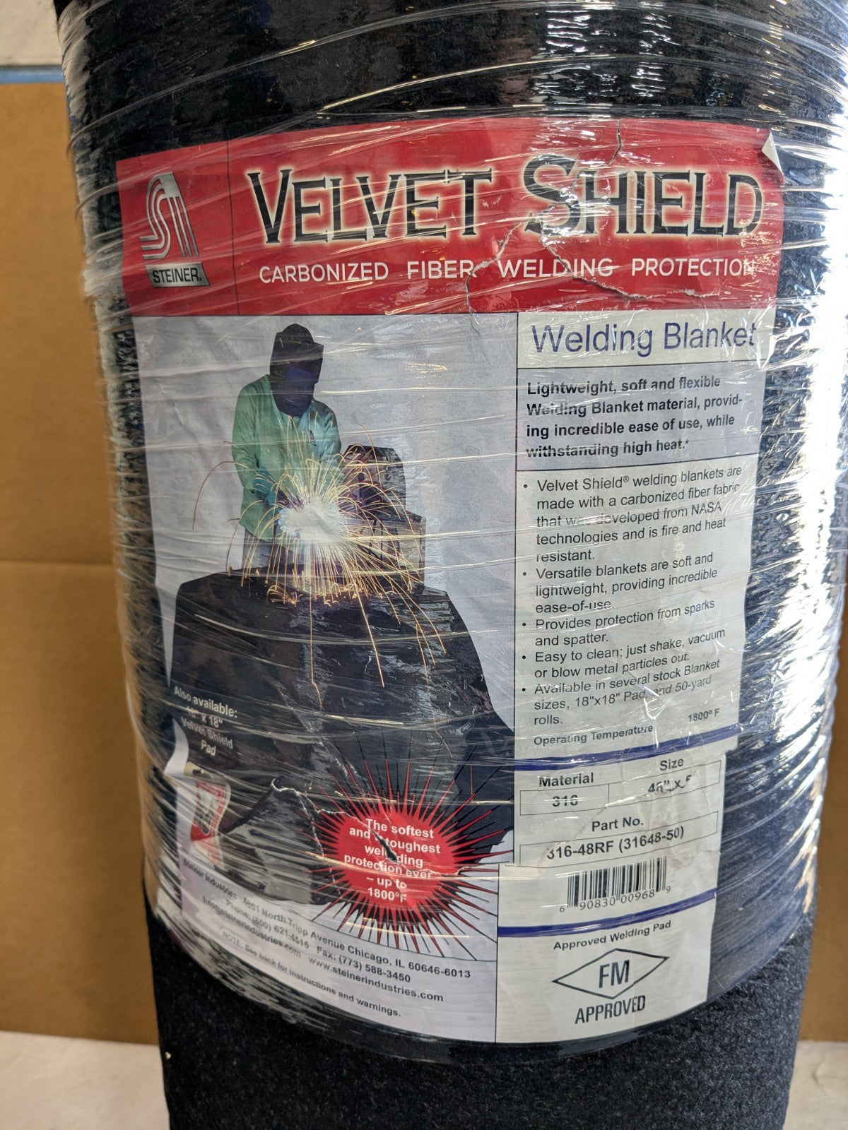 Steiner Velvet Shield Welding Blanket Roll 50 Ft. x 4 Ft. Carbonized Fiber Black
